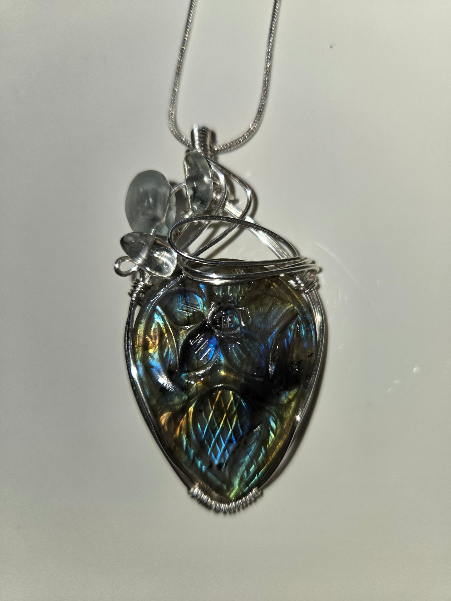 Flower Carved Labradorite Pendant