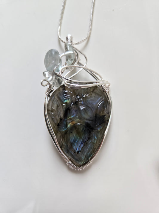 Flower Carved Labradorite Pendant