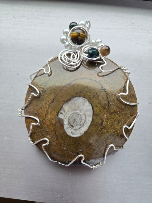 Round Ammonite Fossil Pendant